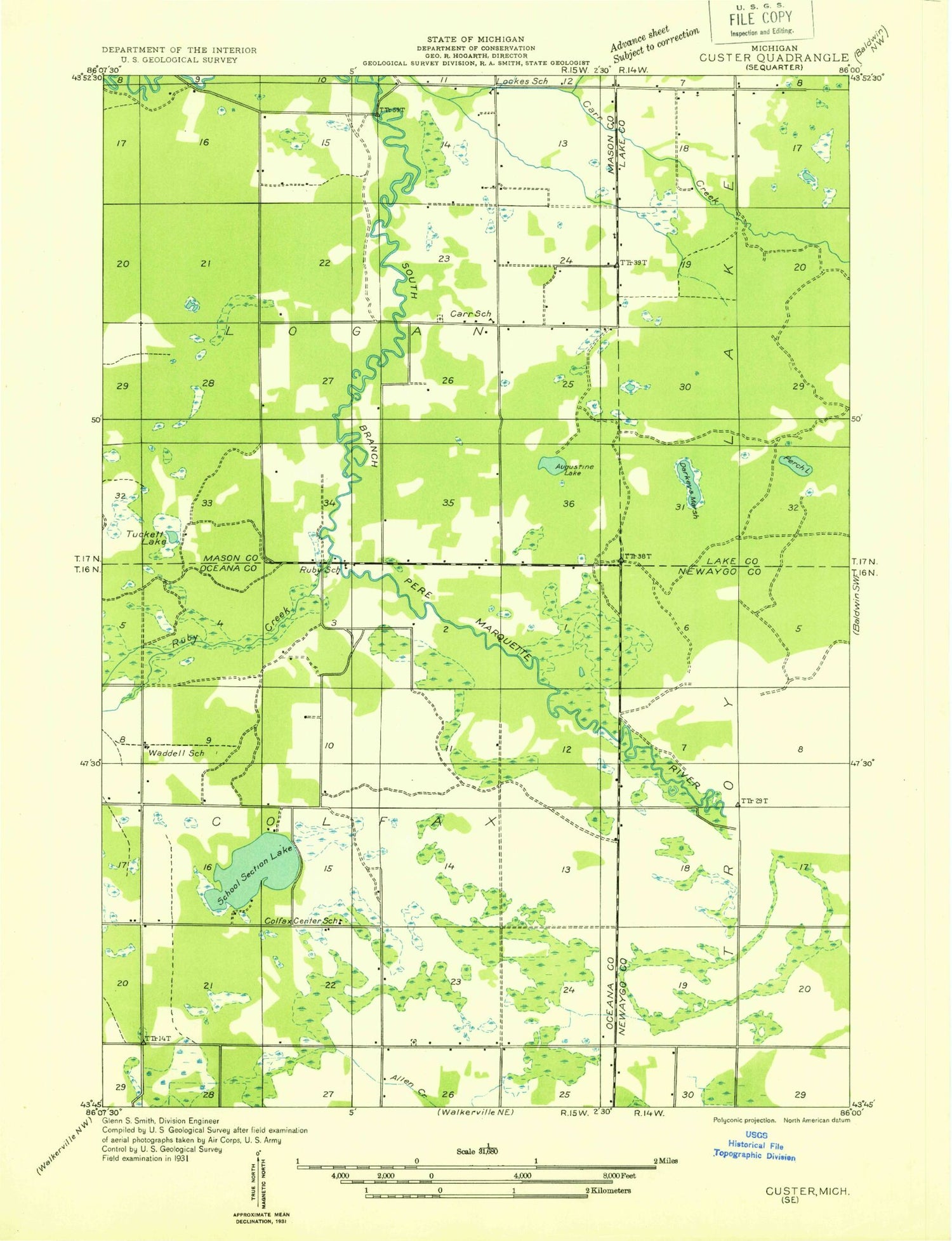 Classic USGS Carr Michigan 7.5'x7.5' Topo Map Image
