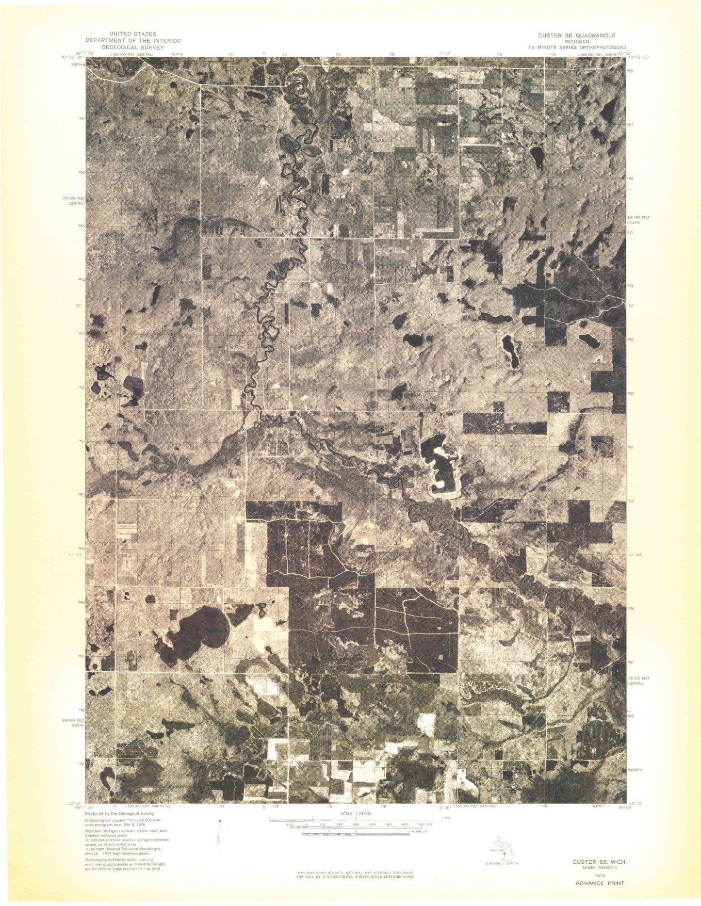 Classic USGS Carr Michigan 7.5'x7.5' Topo Map Image