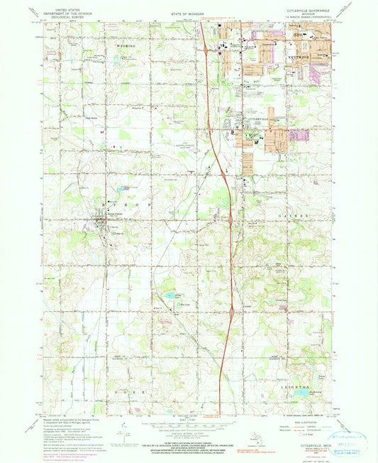 Classic USGS Cutlerville Michigan 7.5'x7.5' Topo Map Image