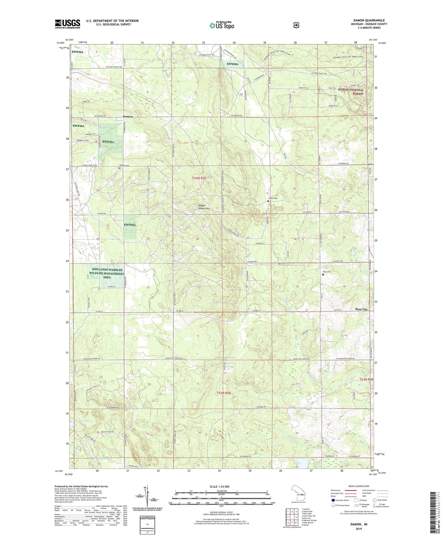Damon Michigan US Topo Map Image