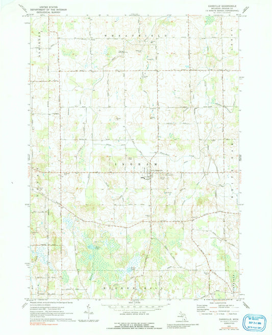 Classic USGS Dansville Michigan 7.5'x7.5' Topo Map Image