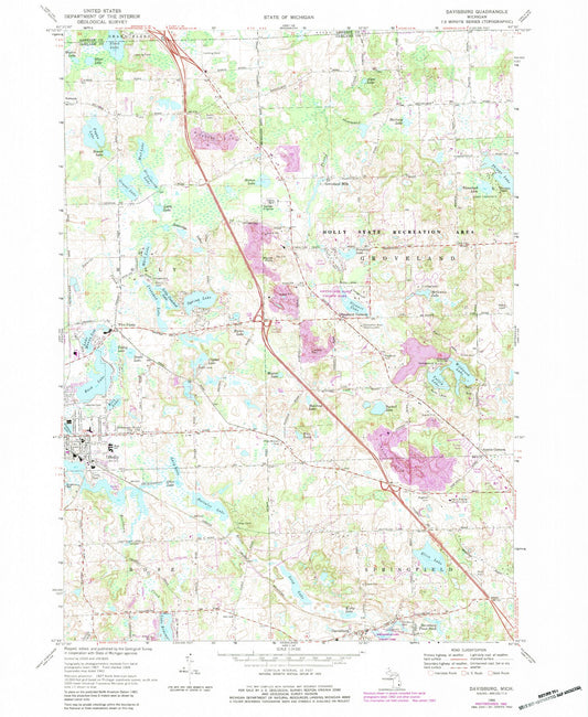 Classic USGS Davisburg Michigan 7.5'x7.5' Topo Map Image