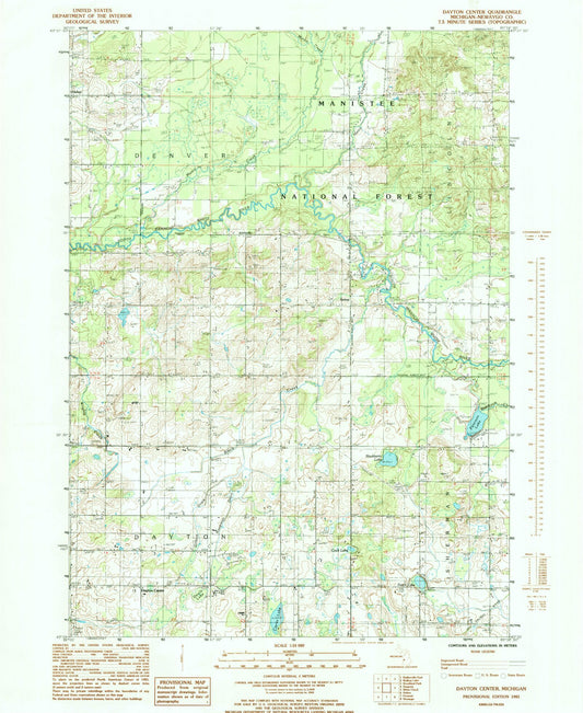 Classic USGS Dayton Center Michigan 7.5'x7.5' Topo Map Image