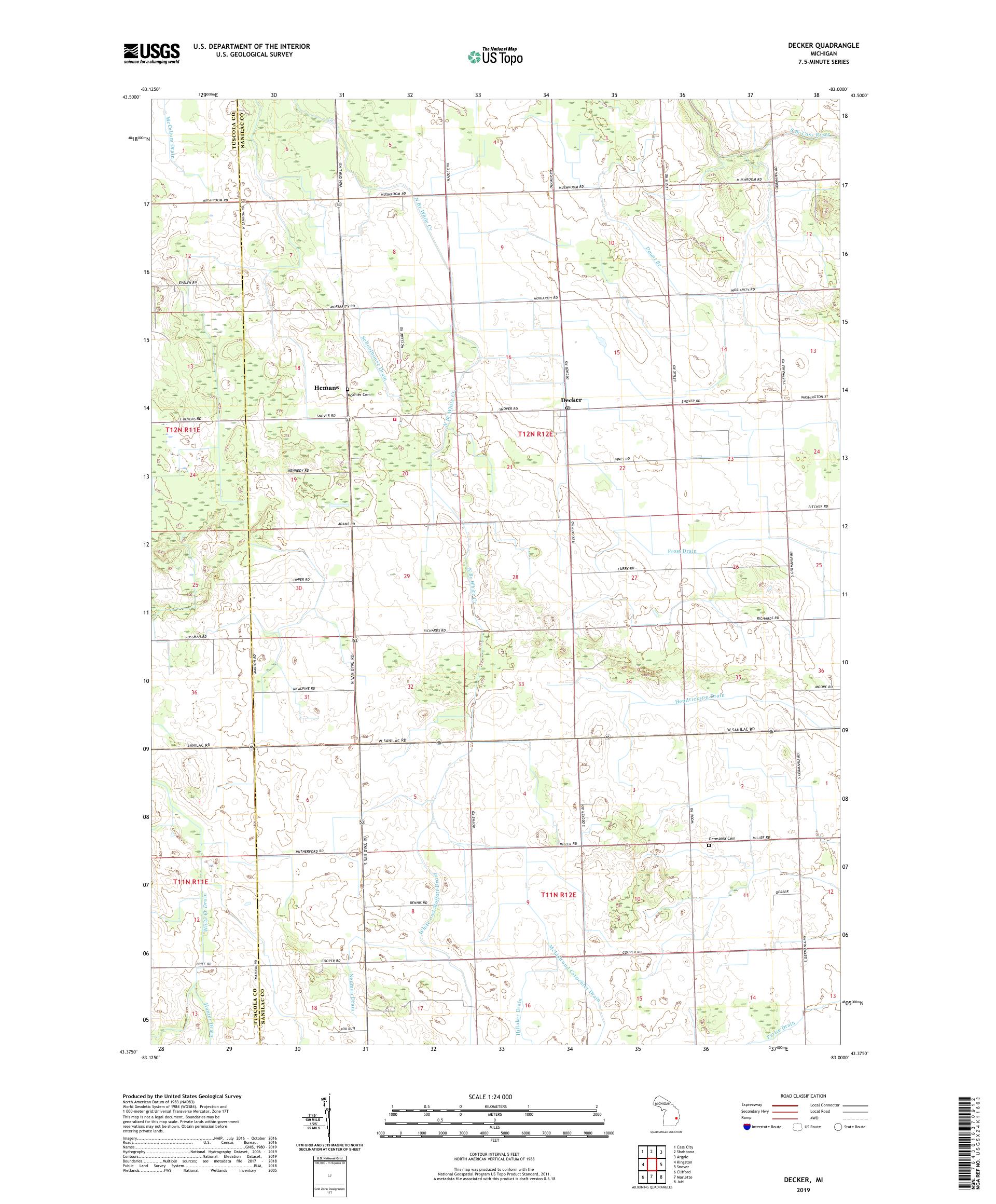 Decker Michigan US Topo Map – MyTopo Map Store