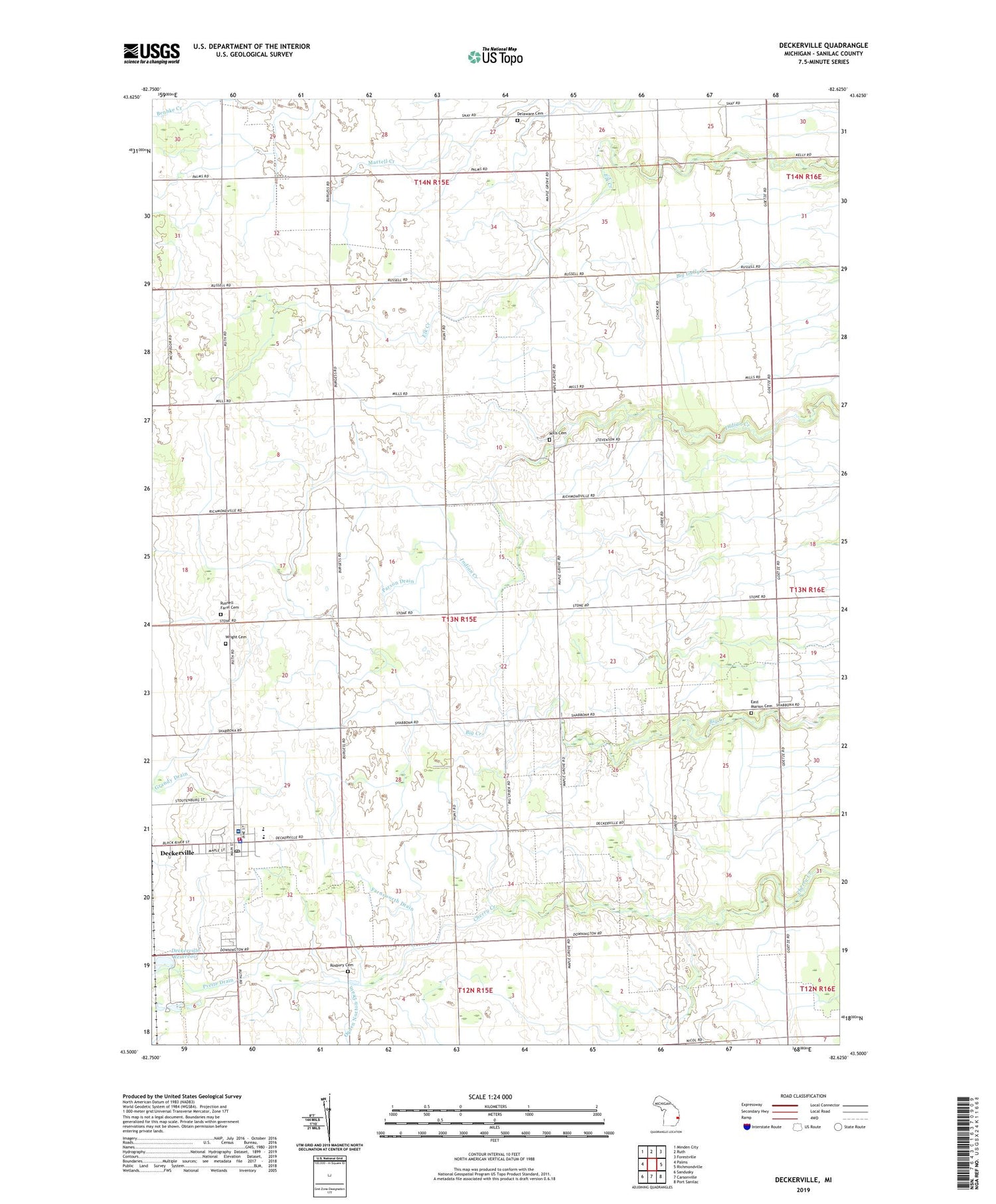Deckerville Michigan US Topo Map Image