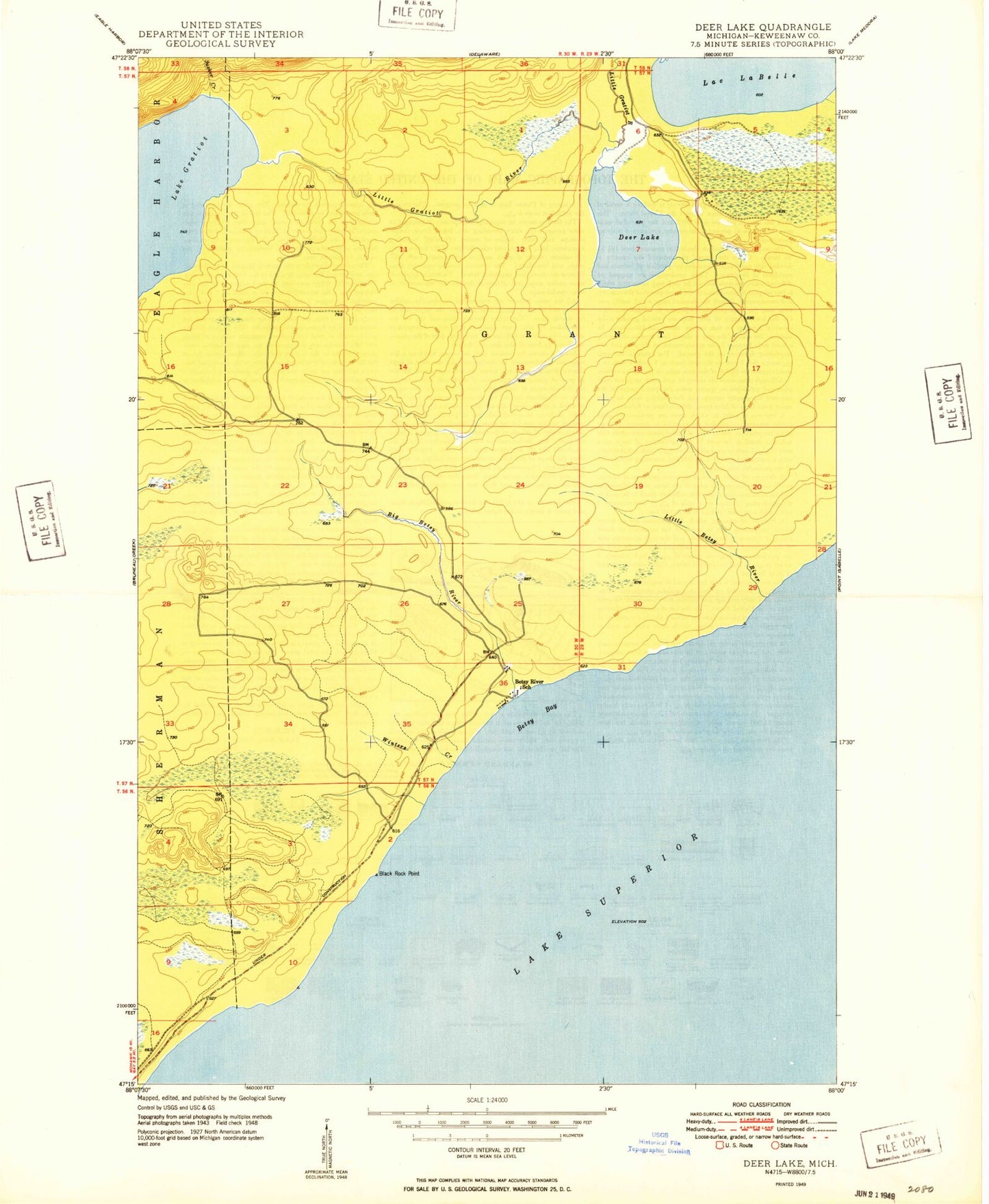 Classic USGS Deer Lake Michigan 7.5'x7.5' Topo Map Image