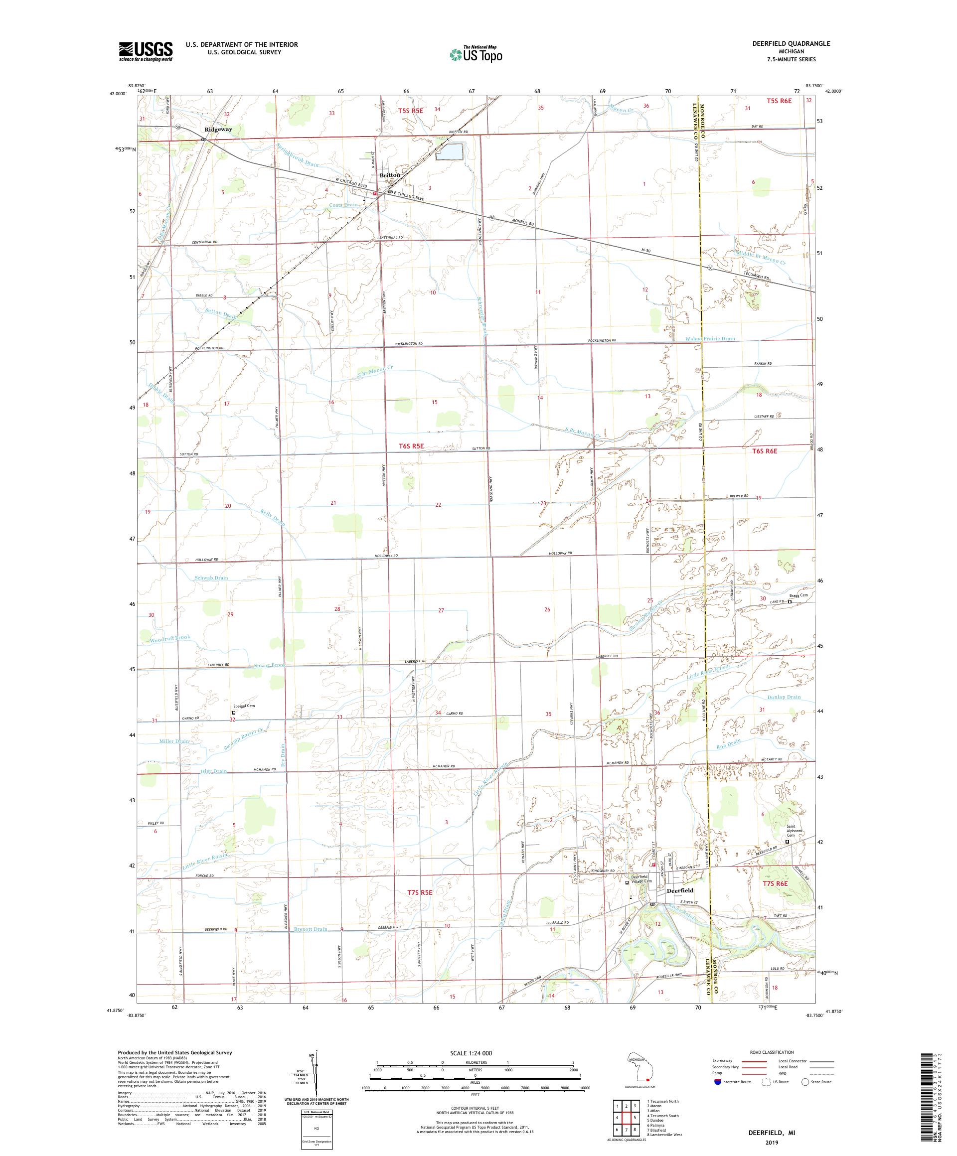 Deerfield Michigan US Topo Map – MyTopo Map Store