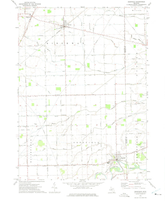 Classic USGS Deerfield Michigan 7.5'x7.5' Topo Map Image