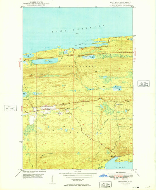 Classic USGS Delaware Michigan 7.5'x7.5' Topo Map Image