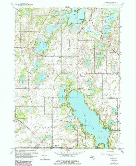 Classic USGS Delton Michigan 7.5'x7.5' Topo Map Image