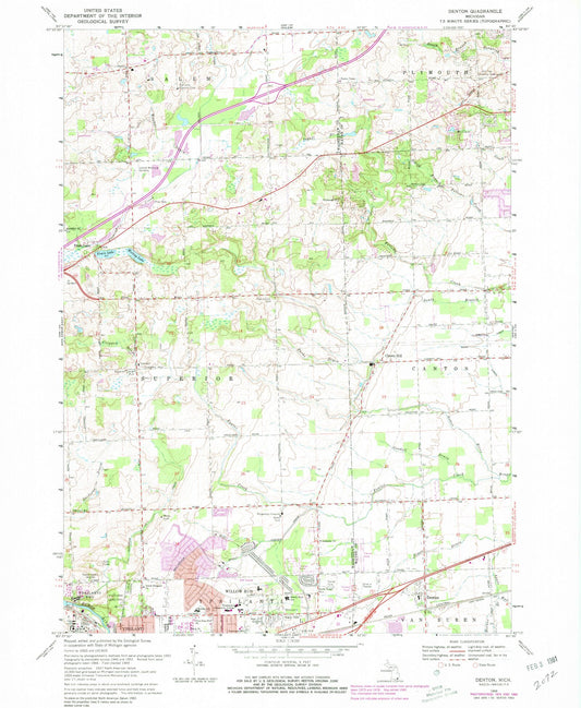 Classic USGS Denton Michigan 7.5'x7.5' Topo Map Image