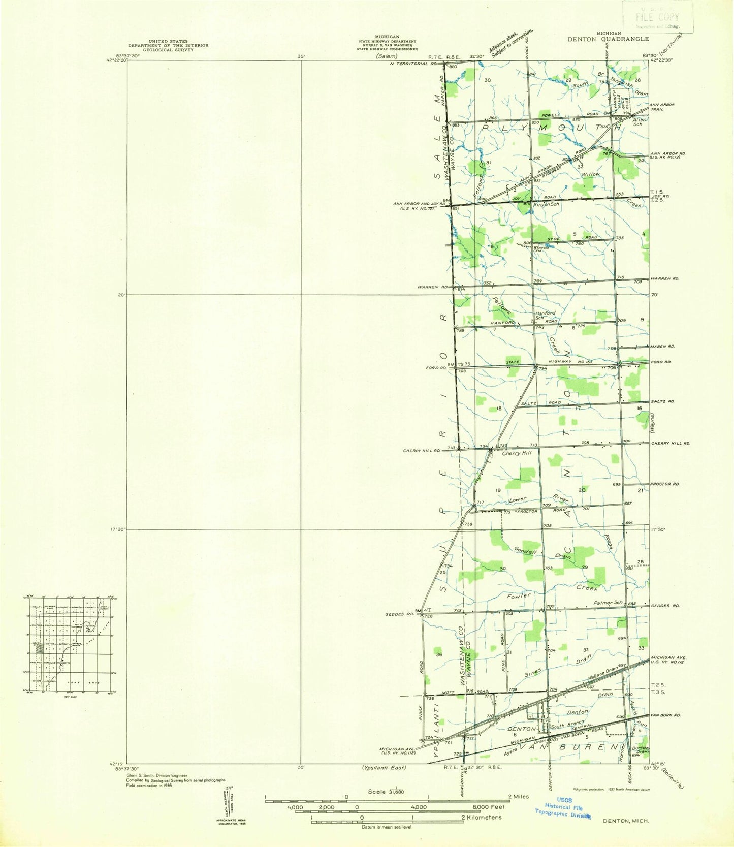 Classic USGS Denton Michigan 7.5'x7.5' Topo Map Image