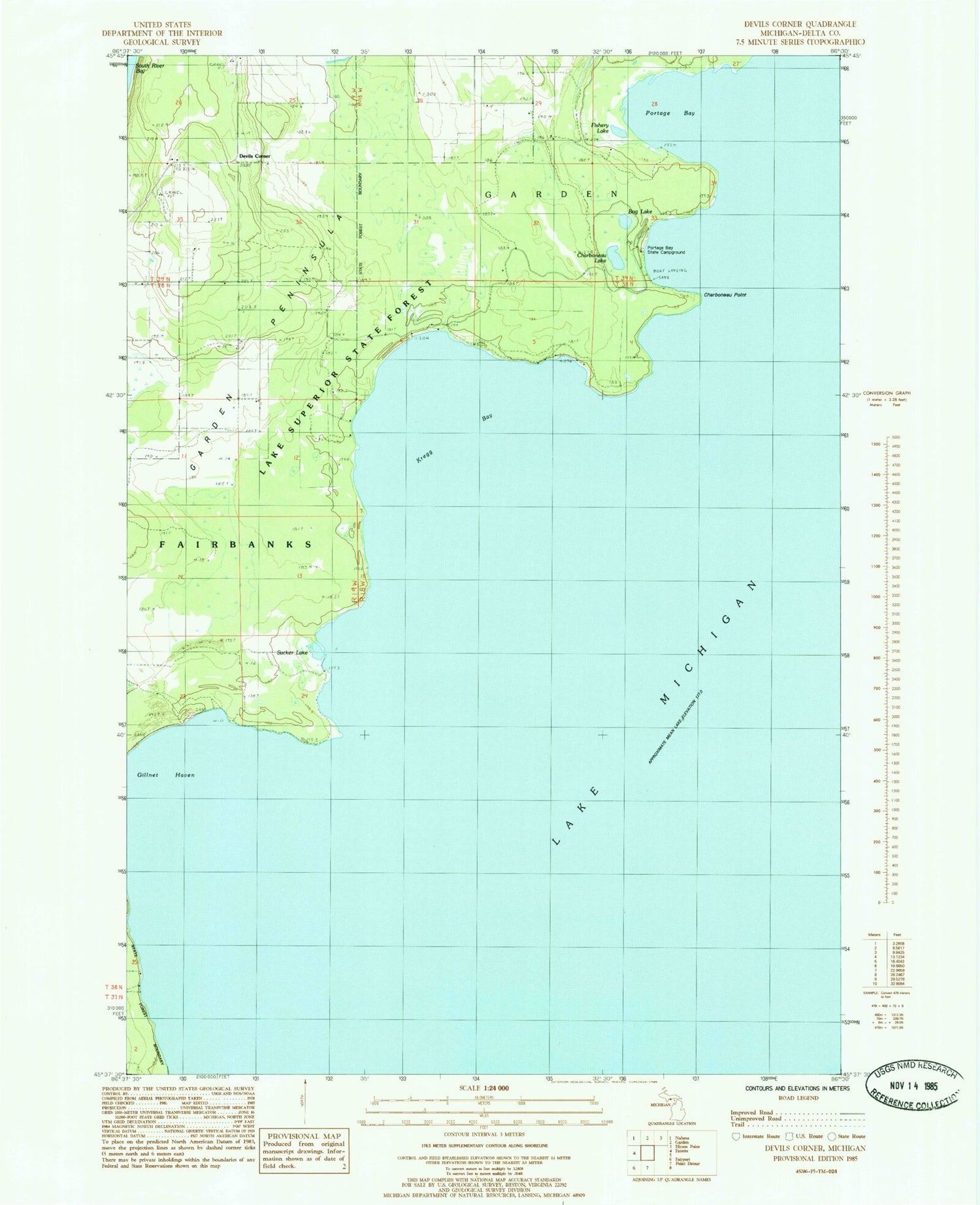 Classic USGS Devils Corner Michigan 7.5'x7.5' Topo Map Image