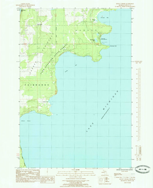 Classic USGS Devils Corner Michigan 7.5'x7.5' Topo Map Image