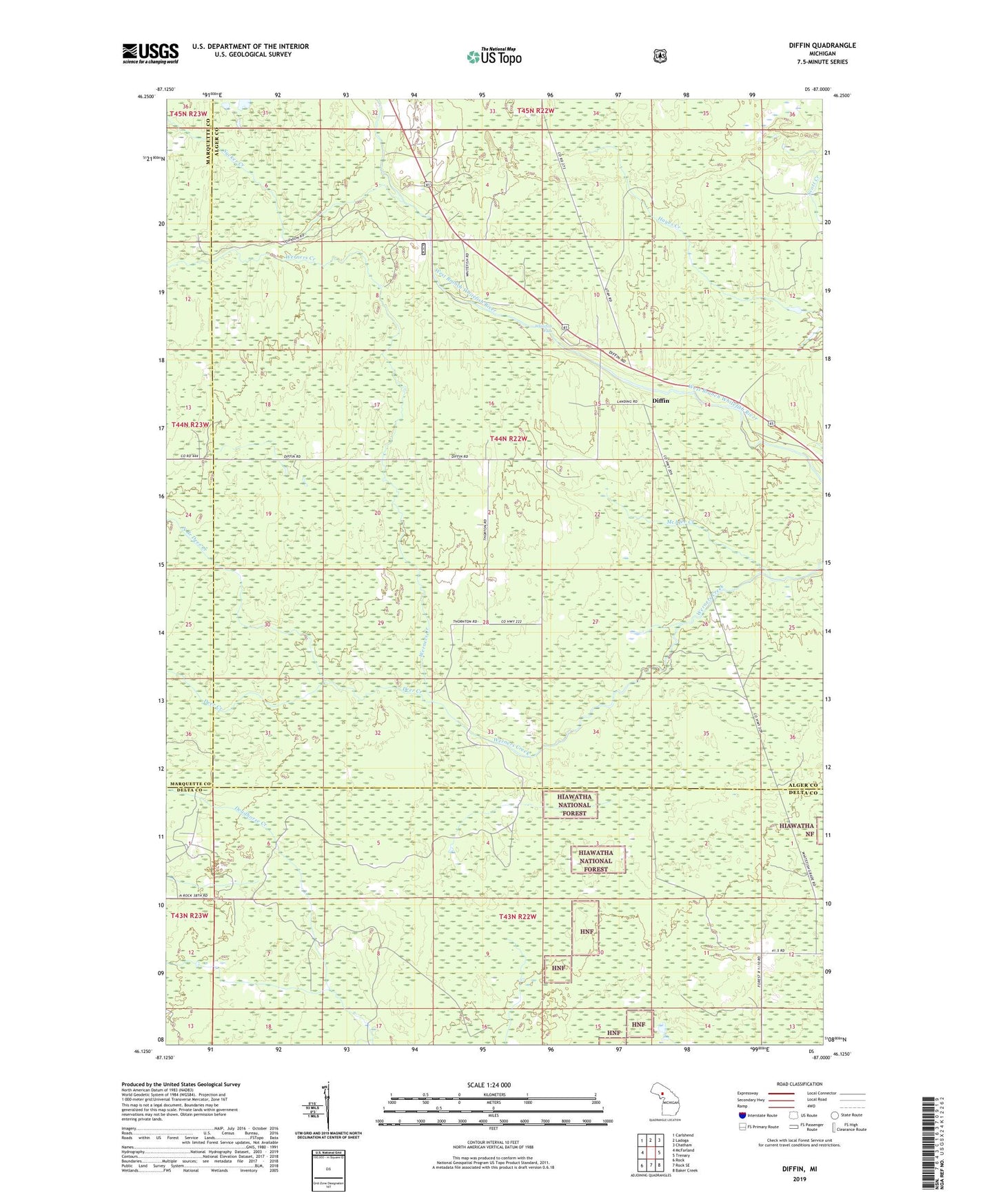 Diffin Michigan US Topo Map Image