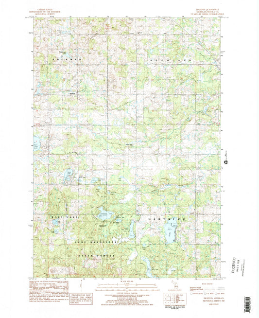 Classic USGS Dighton Michigan 7.5'x7.5' Topo Map Image