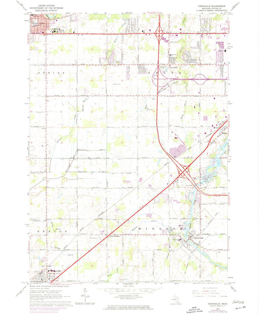 Classic USGS Dimondale Michigan 7.5'x7.5' Topo Map Image