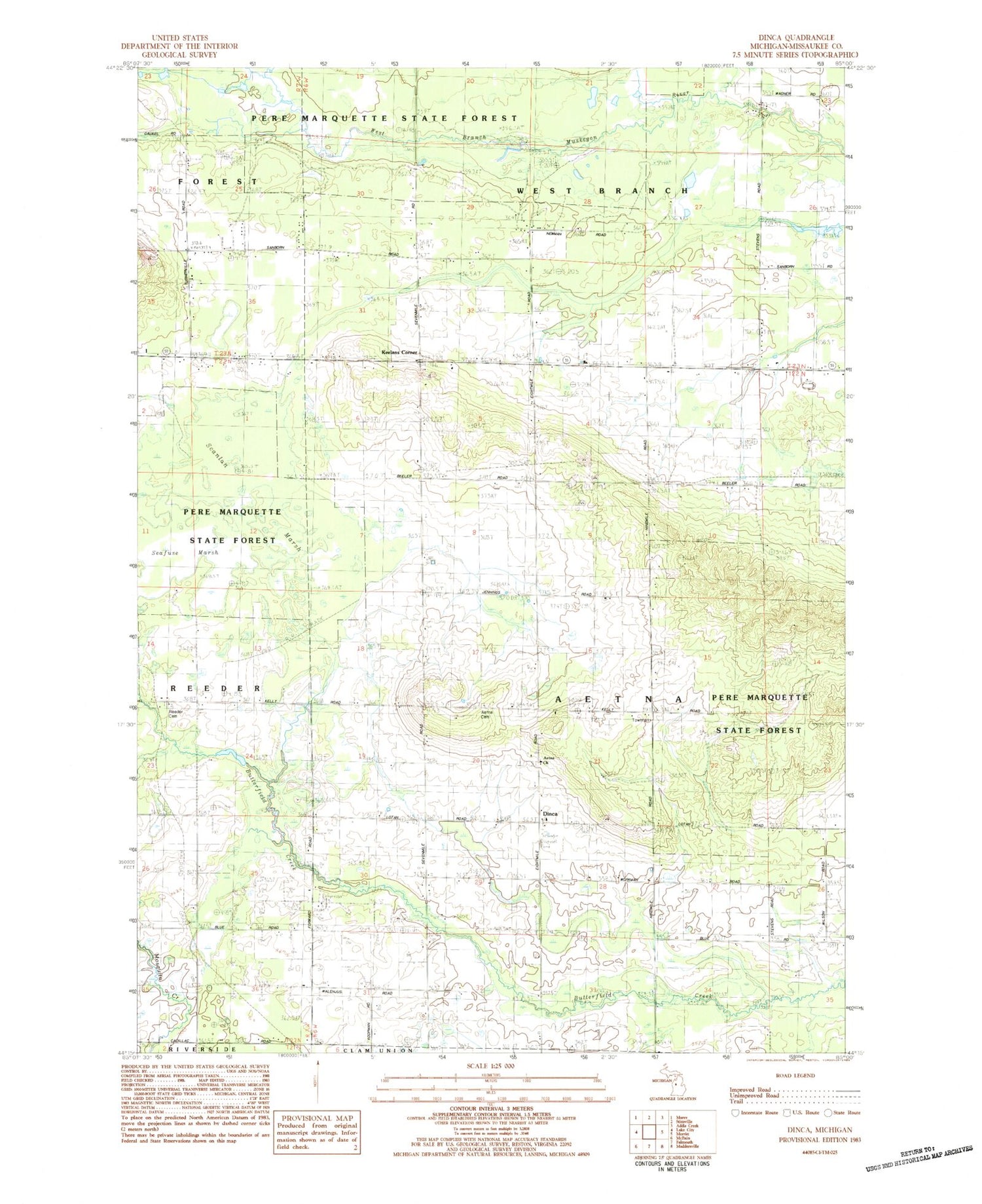 Classic USGS Dinca Michigan 7.5'x7.5' Topo Map Image