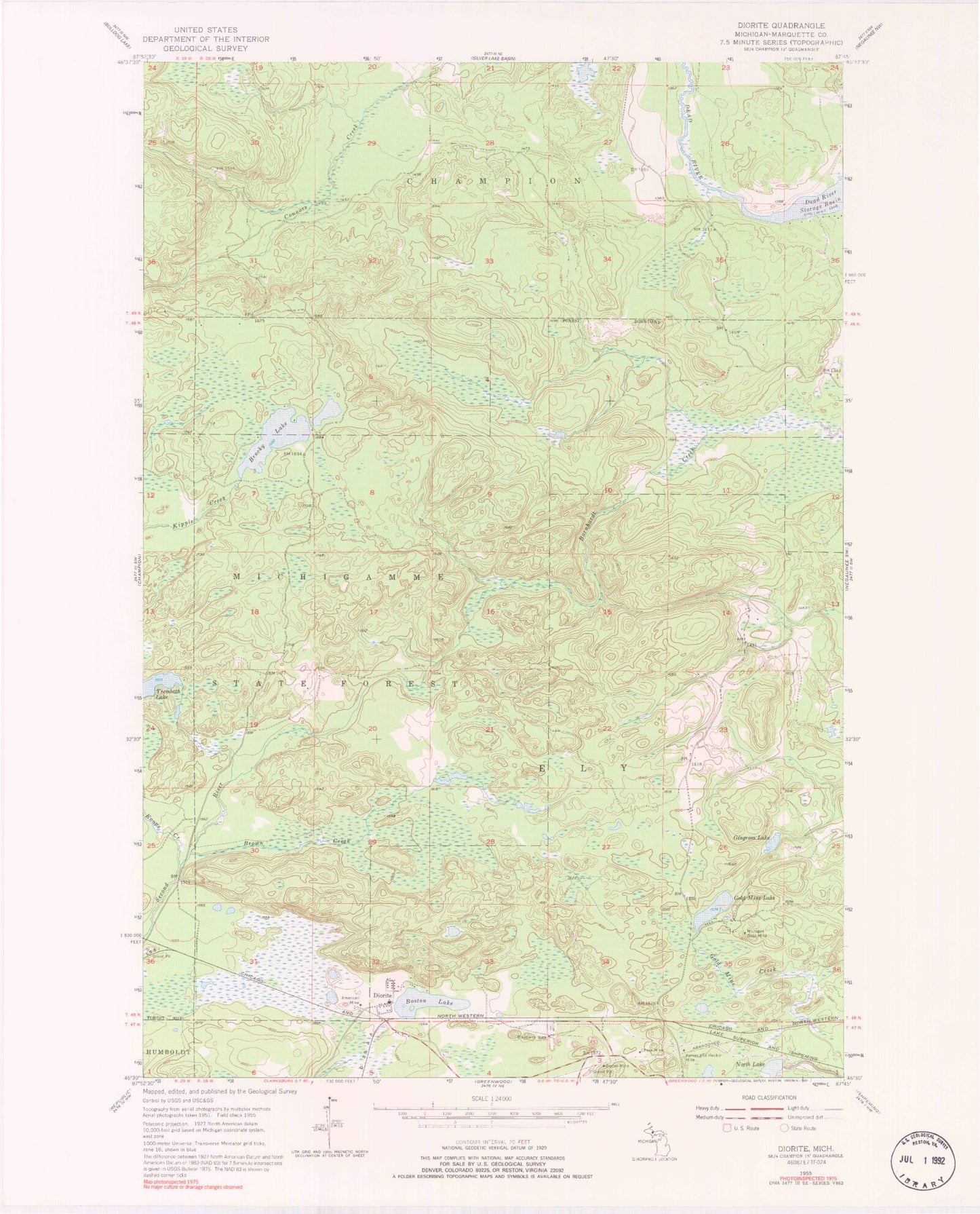 Classic USGS Diorite Michigan 7.5'x7.5' Topo Map Image