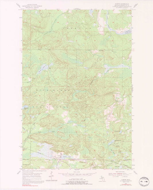 Classic USGS Diorite Michigan 7.5'x7.5' Topo Map Image