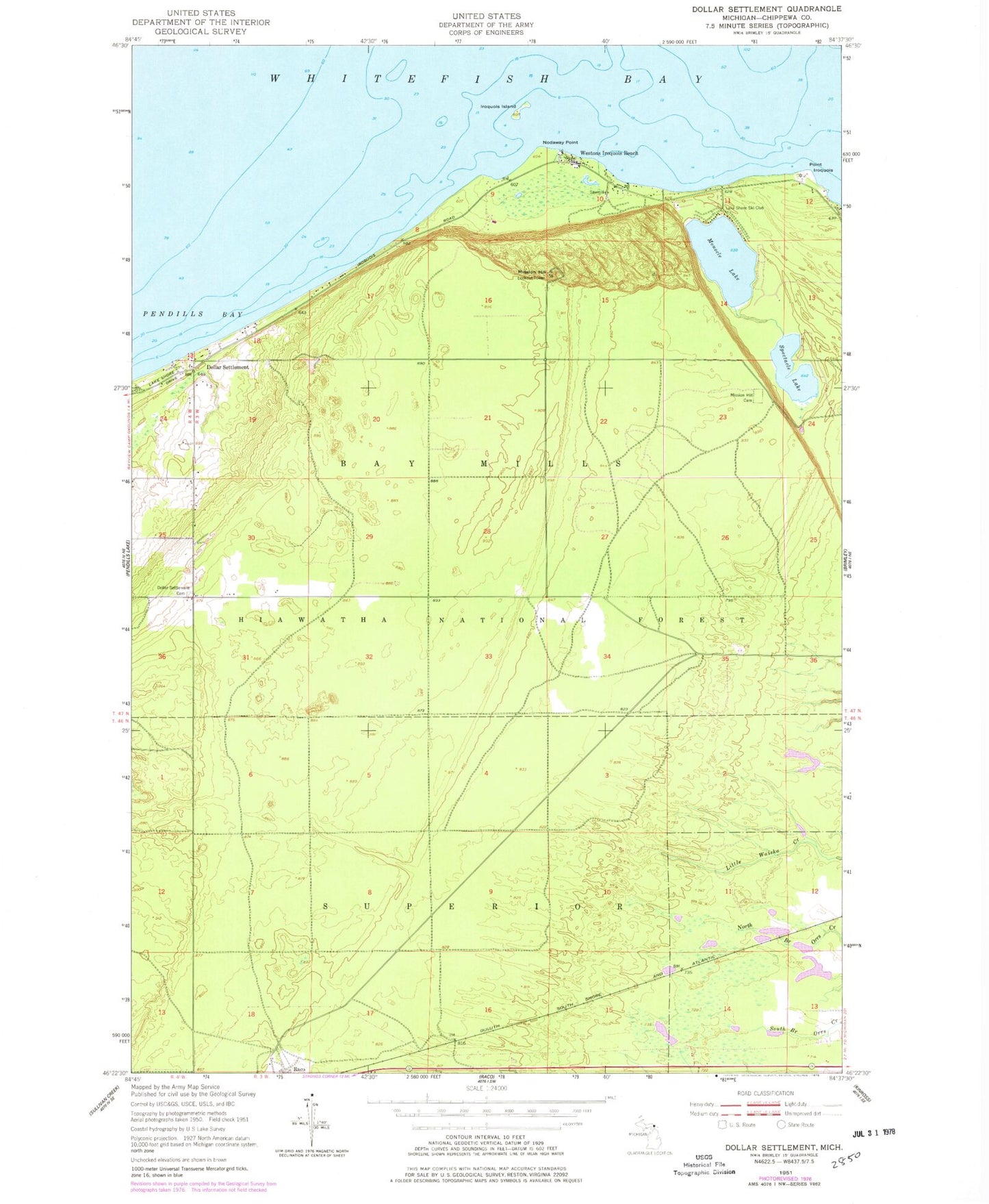 Classic USGS Dollar Settlement Michigan 7.5'x7.5' Topo Map Image