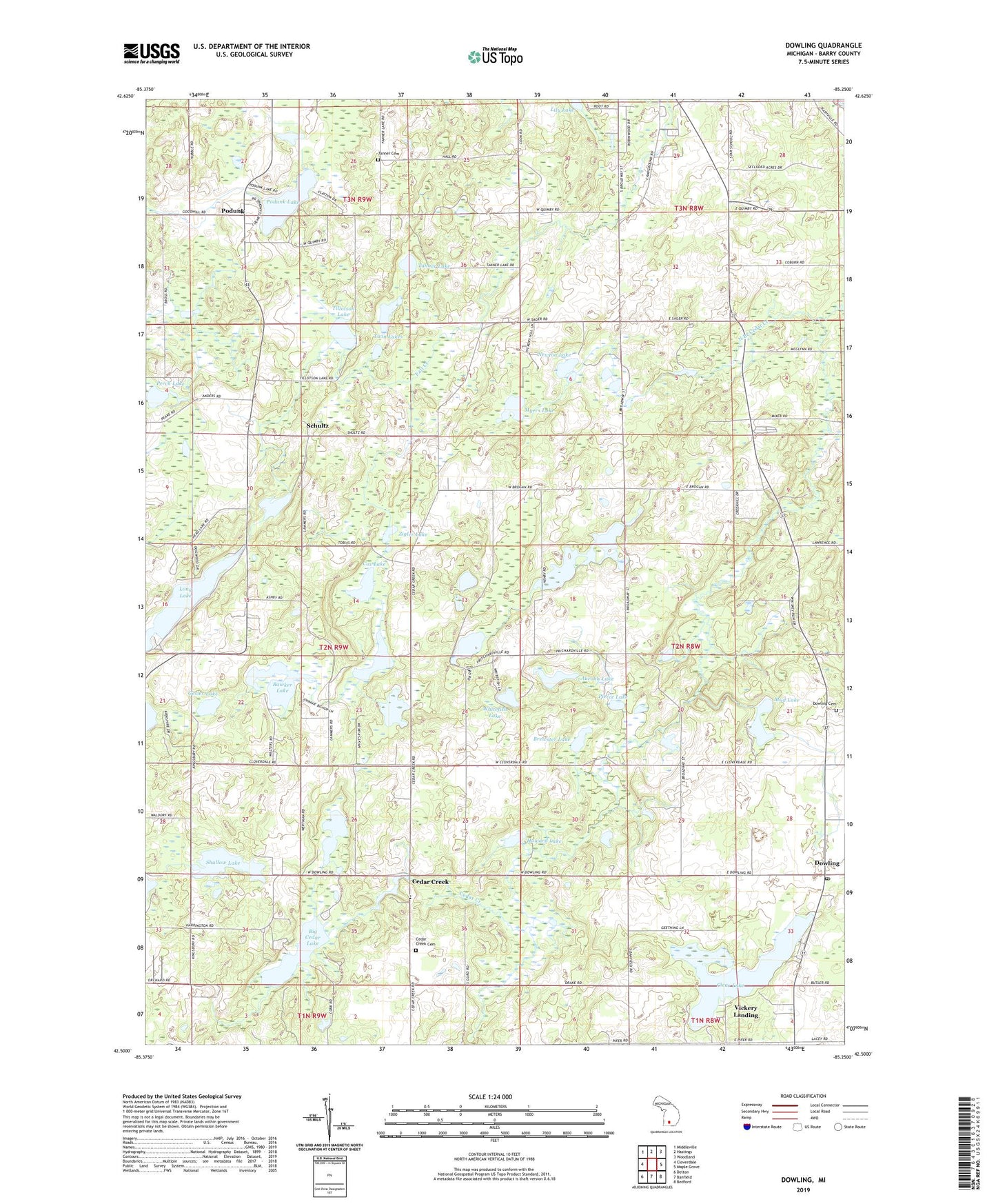 Dowling Michigan US Topo Map Image