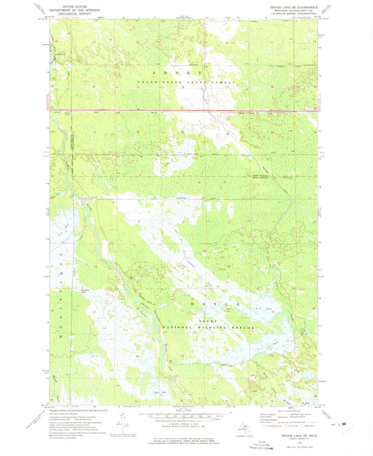 Classic USGS Driggs Lake SE Michigan 7.5'x7.5' Topo Map Image