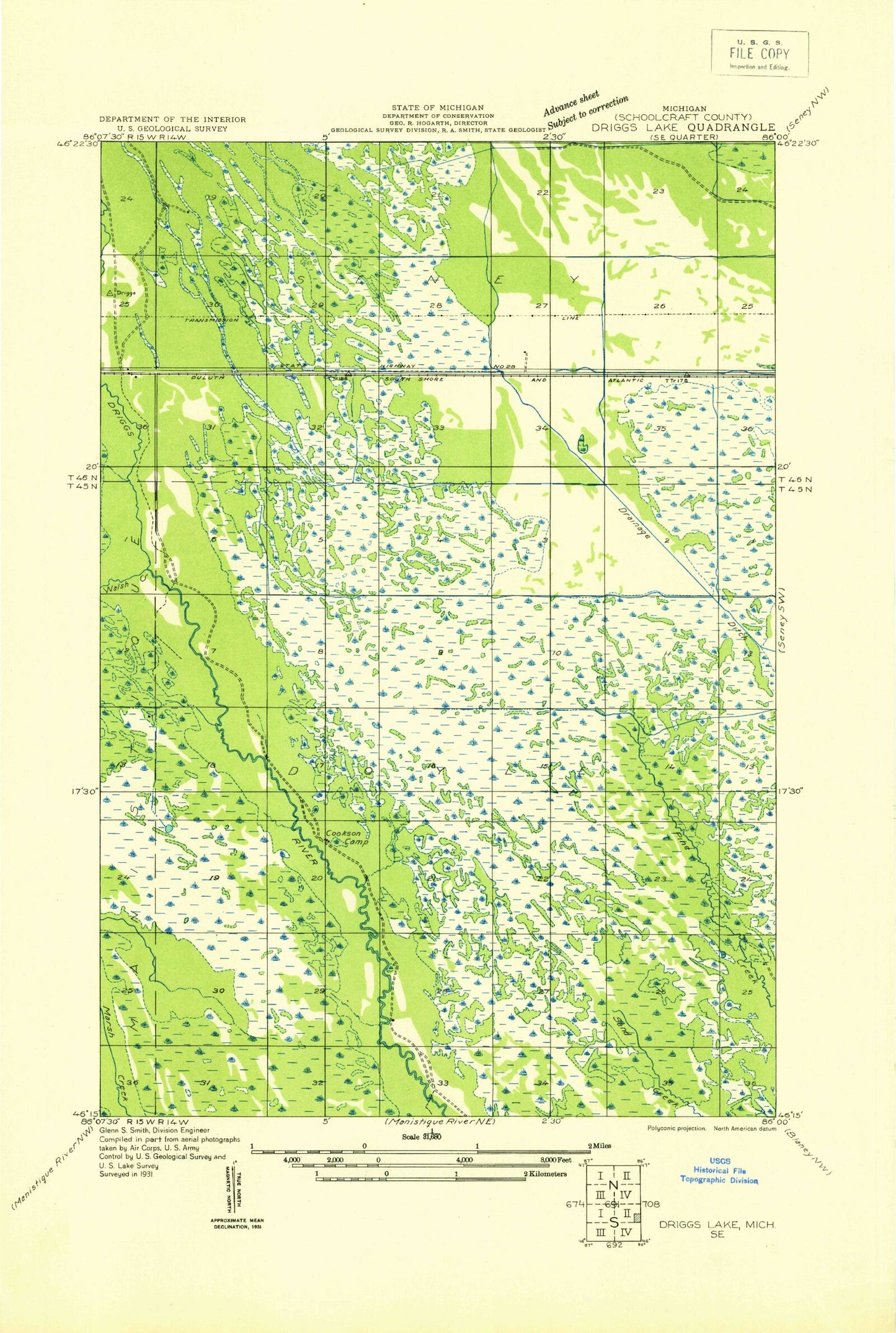 Classic USGS Driggs Lake SE Michigan 7.5'x7.5' Topo Map Image