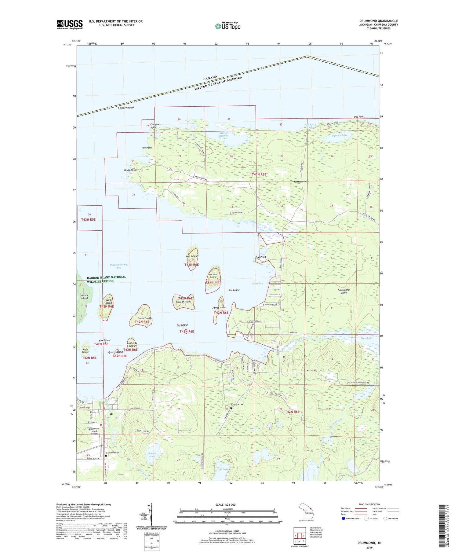 Drummond Michigan US Topo Map Image