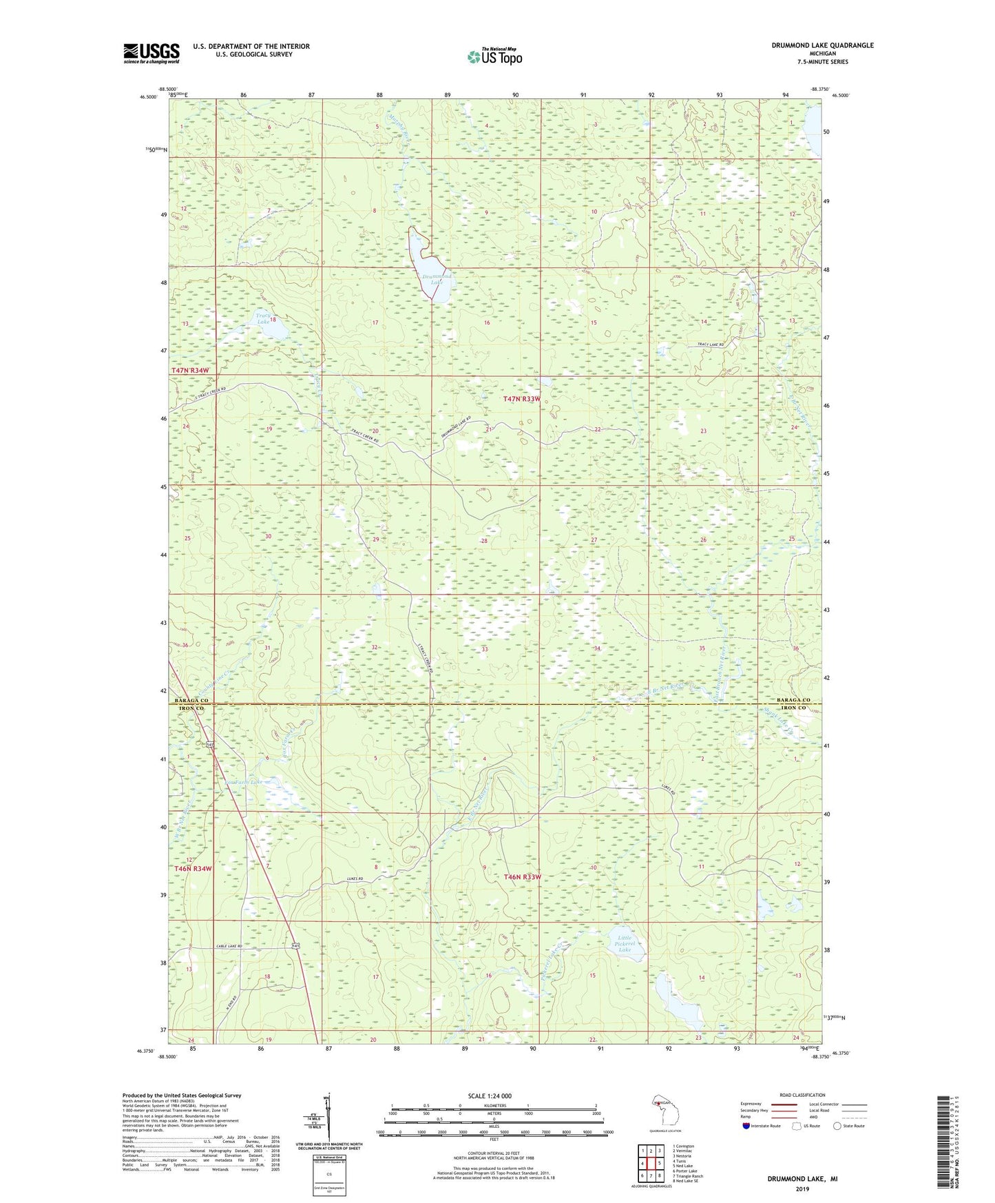 Drummond Lake Michigan US Topo Map Image