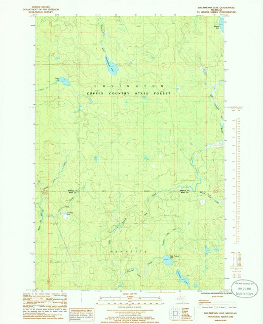 Classic USGS Drummond Lake Michigan 7.5'x7.5' Topo Map Image