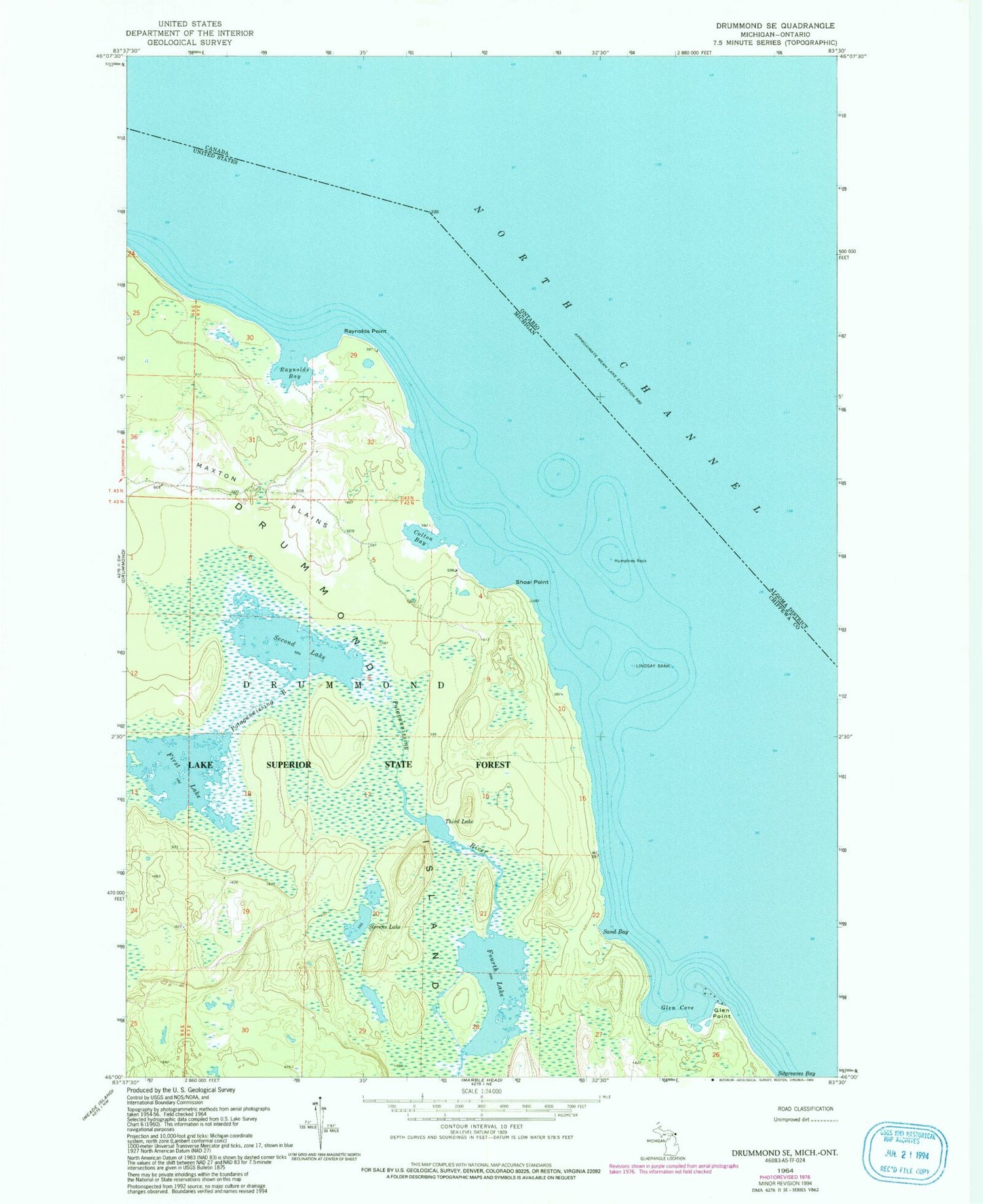 Classic USGS Drummond SE Michigan 7.5'x7.5' Topo Map Image
