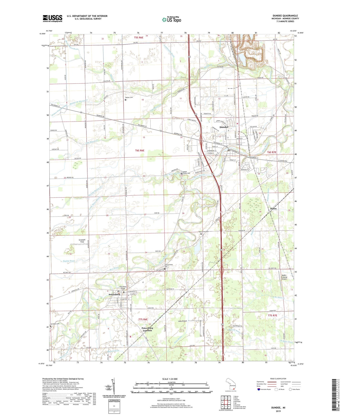 Dundee Michigan US Topo Map Image