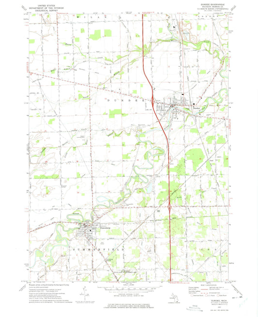 Classic USGS Dundee Michigan 7.5'x7.5' Topo Map Image