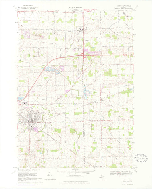 Classic USGS Durand Michigan 7.5'x7.5' Topo Map Image