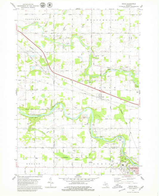 Classic USGS Eagle Michigan 7.5'x7.5' Topo Map Image
