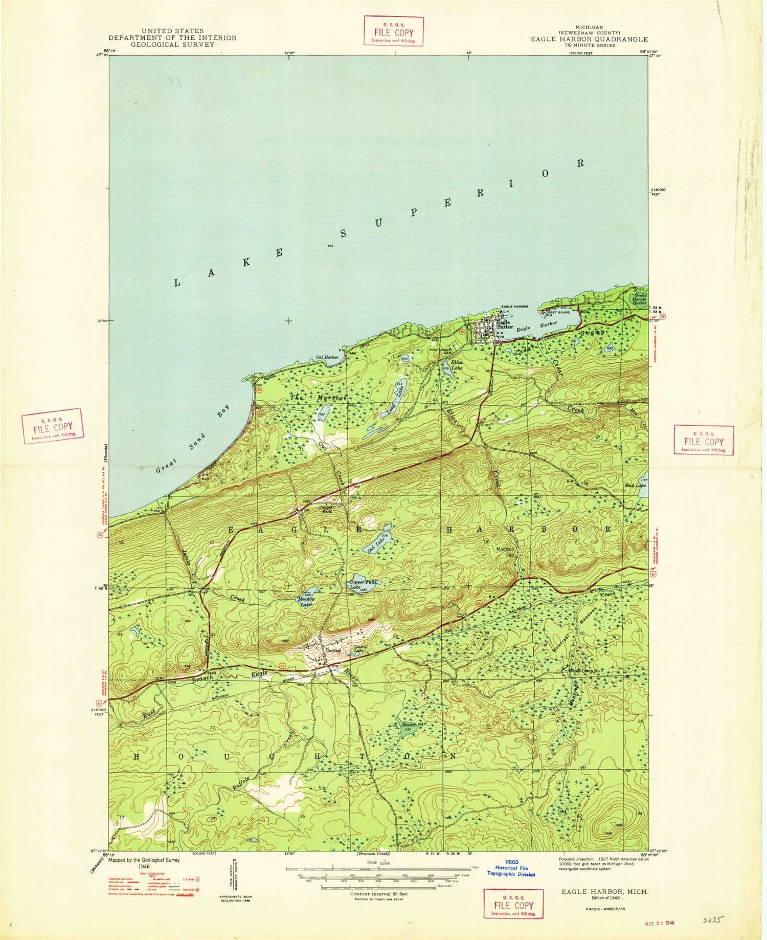 Classic USGS Eagle Harbor Michigan 7.5'x7.5' Topo Map Image
