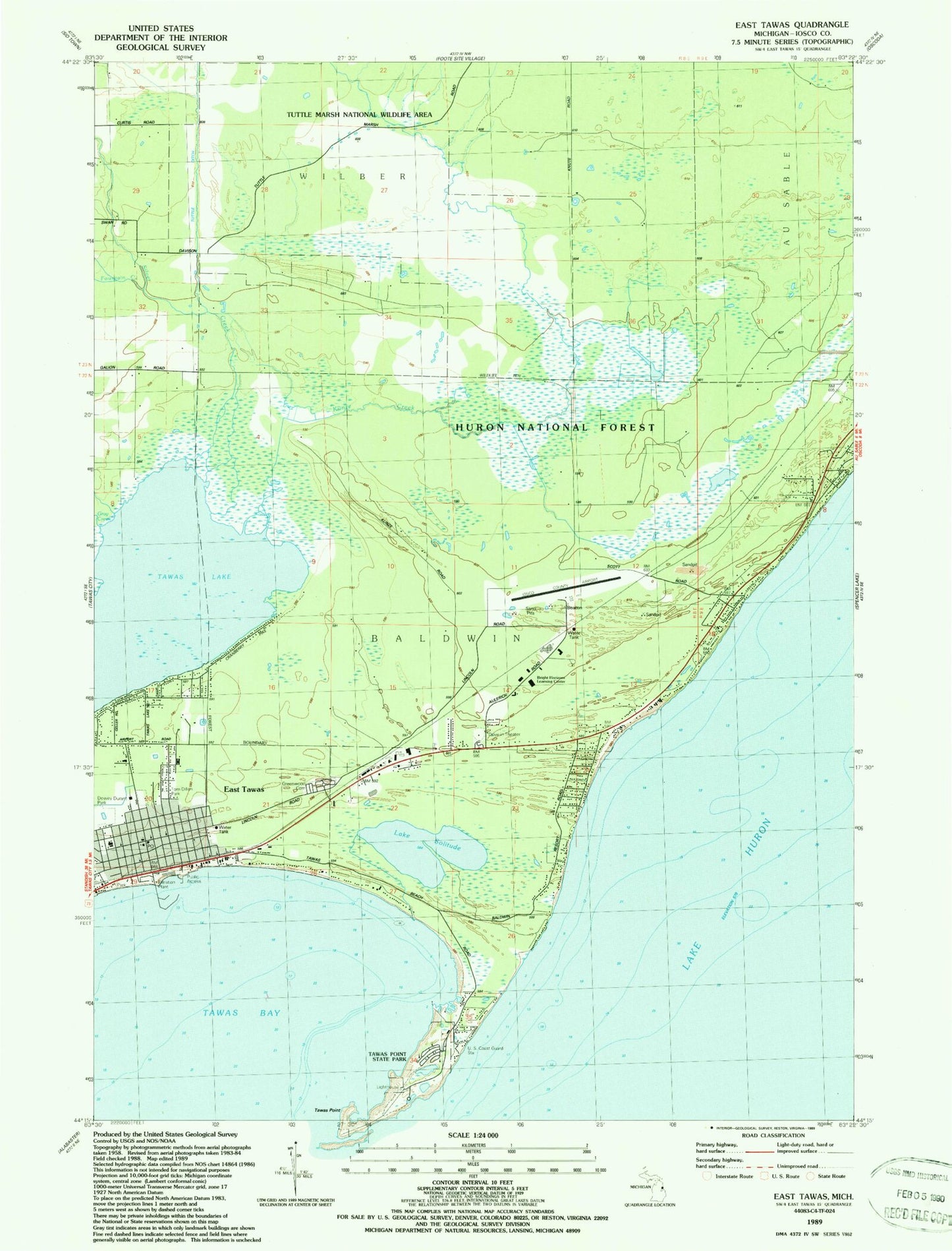 Classic USGS East Tawas Michigan 7.5'x7.5' Topo Map Image