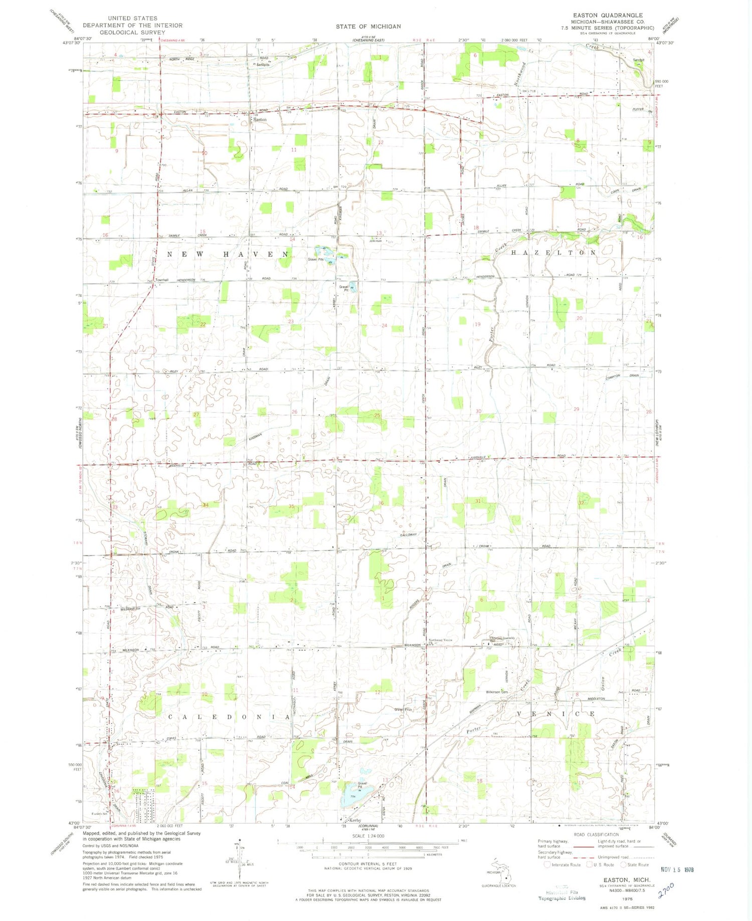 Classic USGS Easton Michigan 7.5'x7.5' Topo Map Image