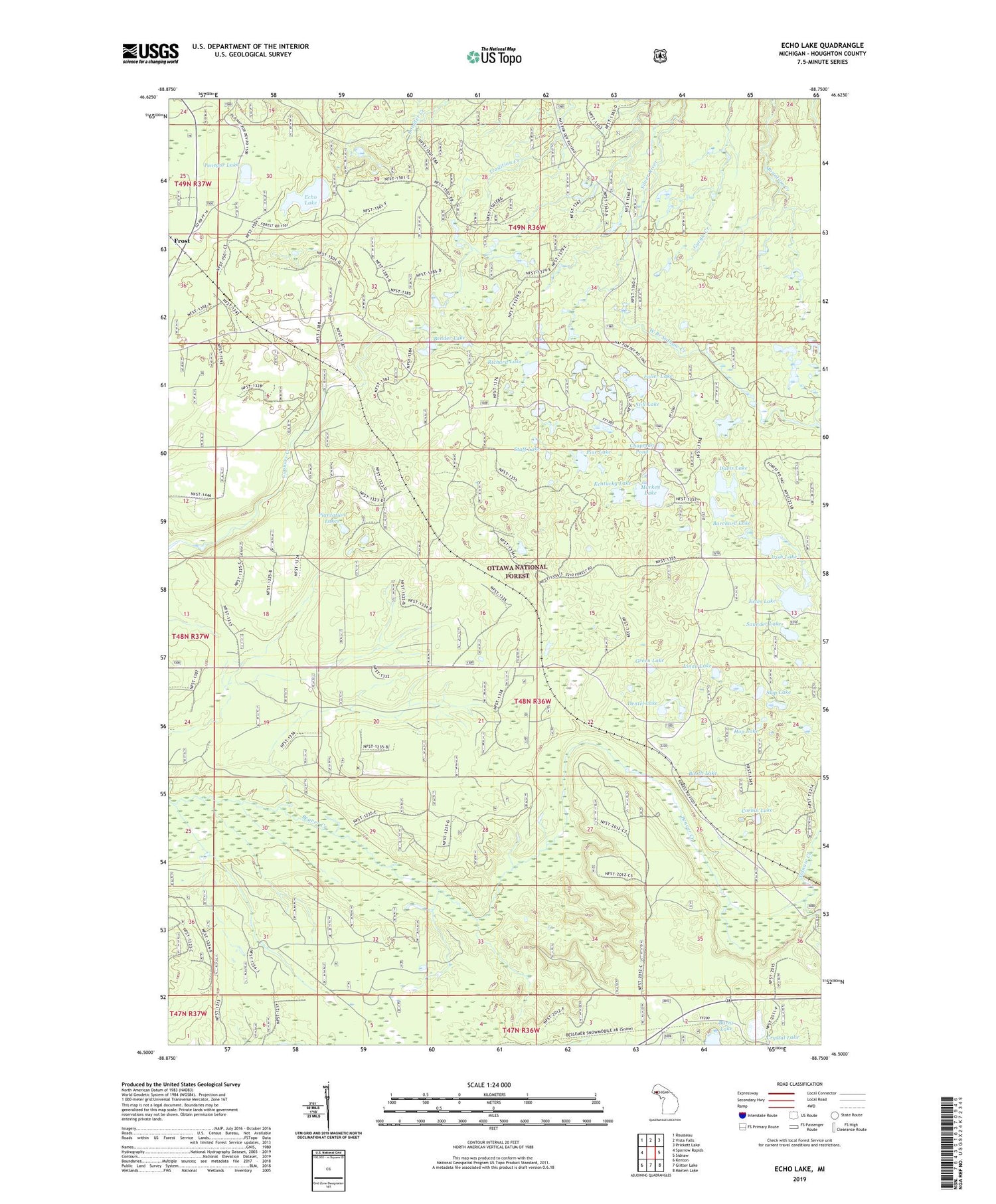 Echo Lake Michigan US Topo Map Image