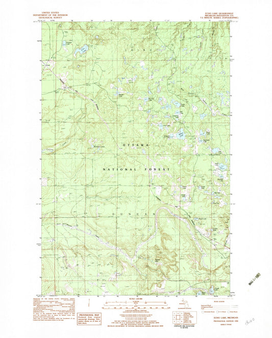 Classic USGS Echo Lake Michigan 7.5'x7.5' Topo Map Image
