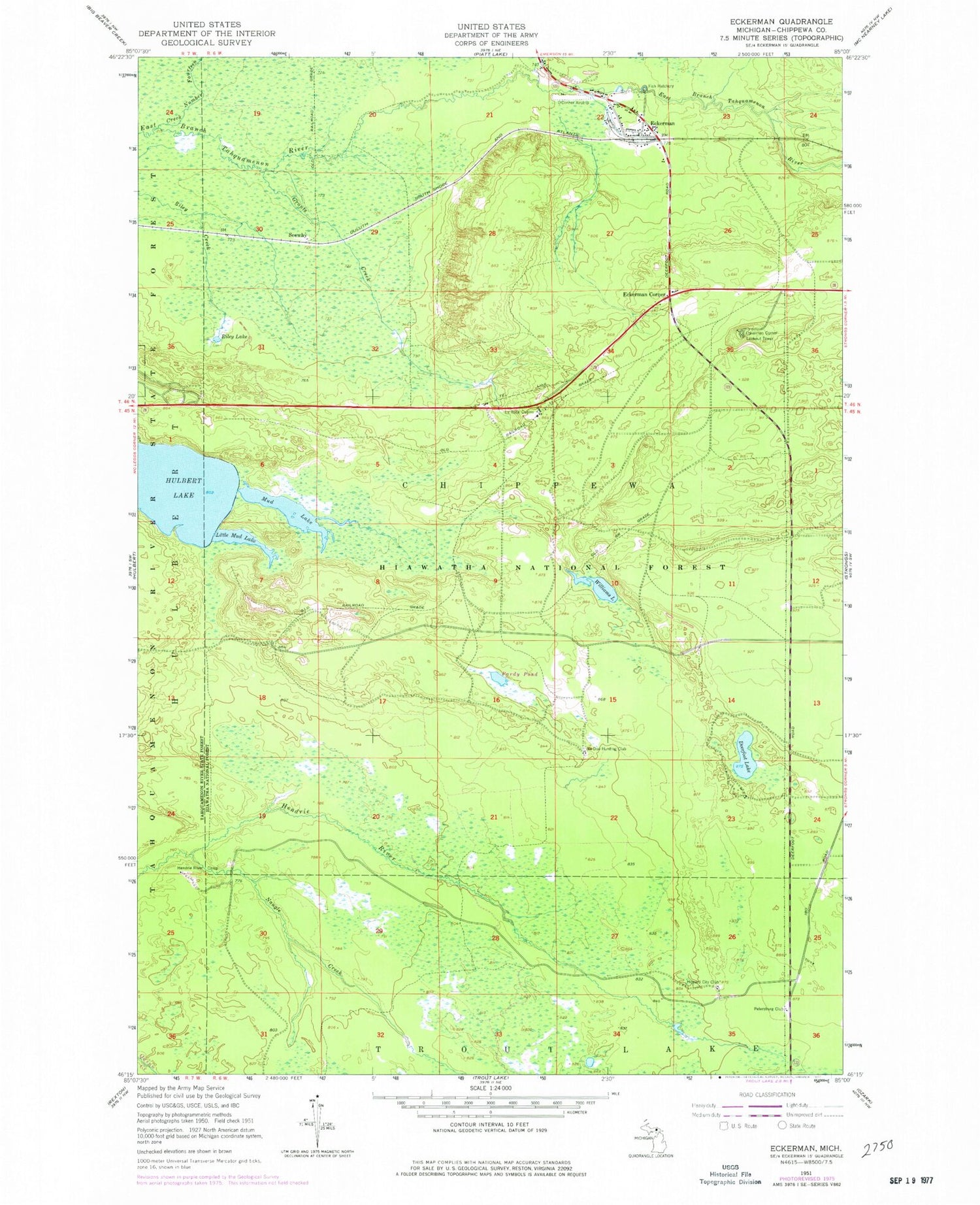 Classic USGS Eckerman Michigan 7.5'x7.5' Topo Map Image