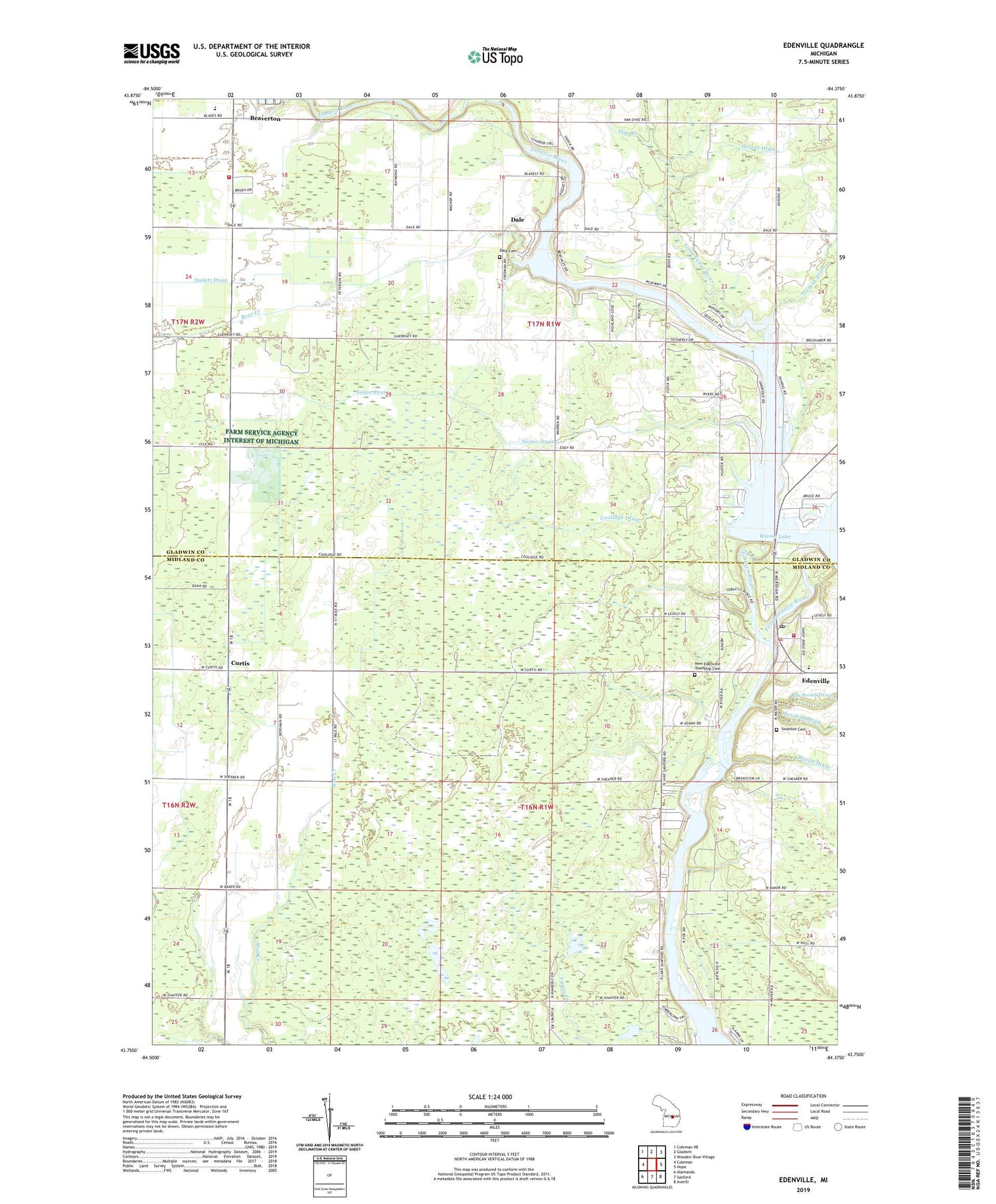 Edenville Michigan US Topo Map Image