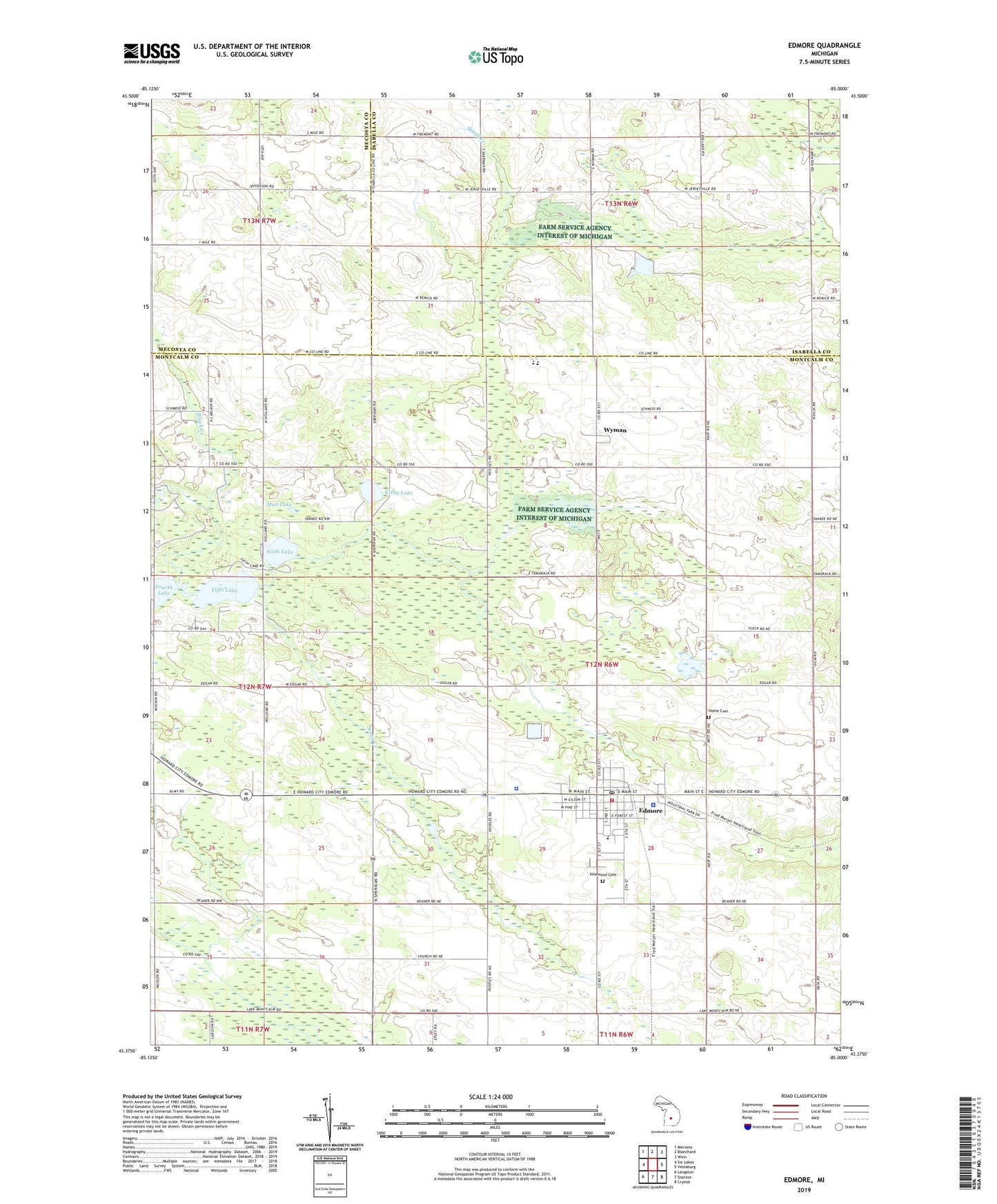 Edmore Michigan US Topo Map Image