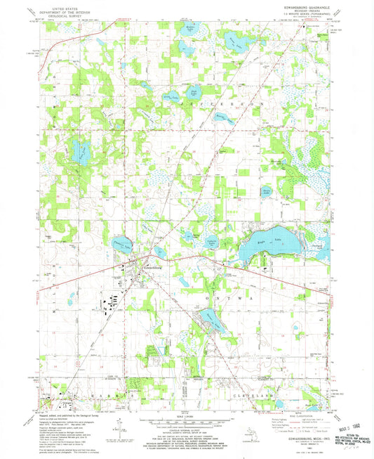 Classic USGS Edwardsburg Michigan 7.5'x7.5' Topo Map Image