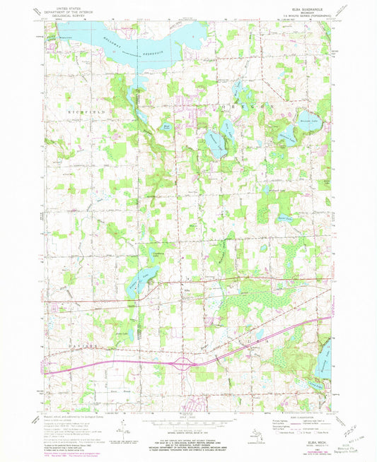 Classic USGS Elba Michigan 7.5'x7.5' Topo Map Image