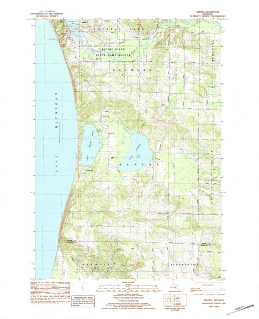 Classic USGS Elberta Michigan 7.5'x7.5' Topo Map Image