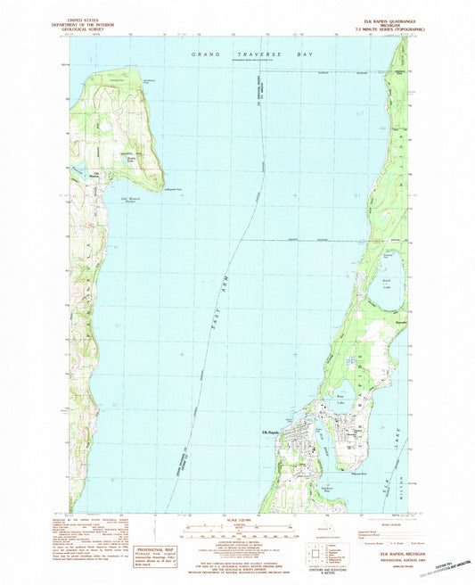 Classic USGS Elk Rapids Michigan 7.5'x7.5' Topo Map Image