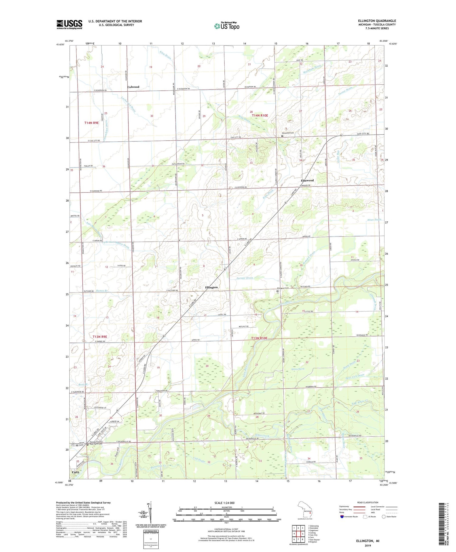 Ellington Michigan US Topo Map Image