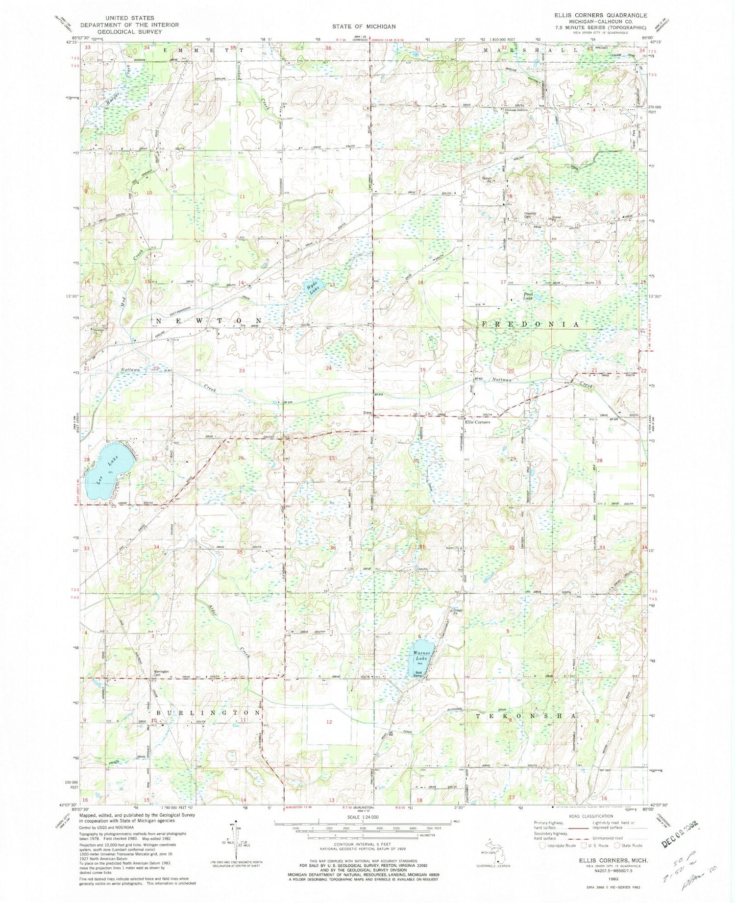 Classic USGS Ellis Corners Michigan 7.5'x7.5' Topo Map Image
